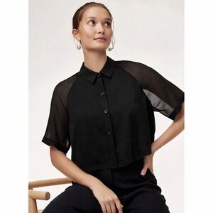 Aritizia Wilfred Henrietta black sheer chiffon button up top size small witchy